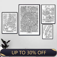 Black White Rotterdam London New York Capital City Map Canvas Poster Wall Art Print Painting Nordic Decorative Picture Decor 2024 - buy cheap