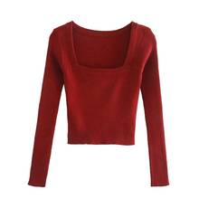 2020 Women New Long Sleeved Square Necked Warm Female Slimming Knit Sweater Top With 2024 - buy cheap