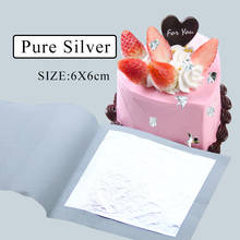 Folha de prata comestível 99.99%, folha de prata real, 10 peças, 6x6cm, para decoração de bolo, pintura, arte, artesanato c 2024 - compre barato