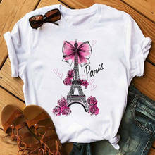 Fixsys moda feminina dos desenhos animados torre eiffel gráfico camiseta novo verão roupas coreanas meninas camisa de manga curta t ropa 2024 - compre barato