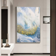 Modernas pinturas abstratas de ouro azul em tela, pinturas originais pintadas à mão, arte de parede, sala de estar, decoração de casa, quadros abstratos 2024 - compre barato