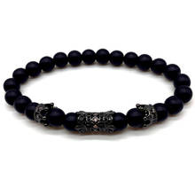 Pulsera con abalorios de doble corona de tubo largo para hombre, brazalete con cuentas de color negro mate real, regalo de Navidad 2024 - compra barato