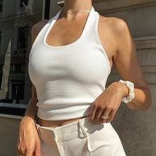 Camisetas sin mangas con espalda descubierta para mujer, ropa de calle Sexy con cuello Halter blanca Y2K e-girl, Chaleco de punto acanalado sin mangas, Top corto femenino 2021 2024 - compra barato