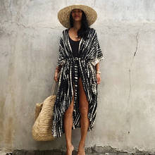 2022 New Women's Beach Cover Ups Rayon Black and White Pad Dyeing Cardigans Dress Swimsuit Sundress Oversized Holiday Dress 2024 - buy cheap