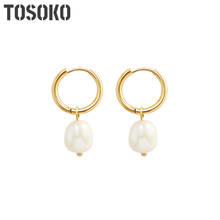 TOSOKO Stainless Steel Jewelry Freshwater Pearl Ring Autumn Winter Earrings Fashion Earrings Women BSF340 2024 - buy cheap
