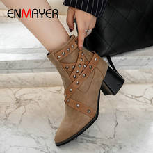 ENMAYER 2019 Winter Boots Women  Basic  Pointed Toe Zip PU Ankle Boots for Women Square Heel Short Plush Shoes Woman Size 34-43 2024 - buy cheap