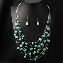 MINHIN African Beads Jewelry Set Multi Layers Collar Necklace Earrings Set For Women Natural Stone Statement Jewelry Set 2024 - buy cheap