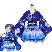 Anime Love Live Sonoda Umi Cosplay Costume dark blue Wig Vintage Japanese Kimono women Yukata Dress Lovelive Festival Costumes 2024 - buy cheap