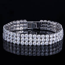 CWWZircons 3 Row Round Shiny Cubic Zirconia Stone Silver Color Luxury Big Wide Bridal Bracelets for Women Wedding Jewelry CB064 2024 - buy cheap