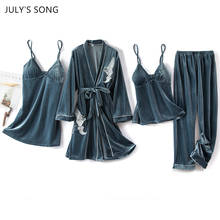 JULY'S SONG Velvet Pajamas Sexy Lace Women Autumn Winter Warm
