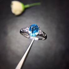 Женское кольцо с натуральным голубым топазом, ювелирное изделие из серебра 6*8 мм, с бархатной коробкой, FJ297 2024 - купить недорого