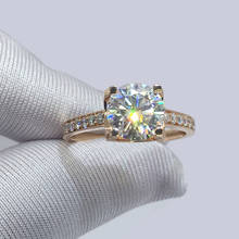 Anel de ouro rosê 18k luxuoso com design de 4 garras, anel 1ct 2ct 3ct, moissanite vvs1, joia de casamento, corte redondo, aniversário 2024 - compre barato