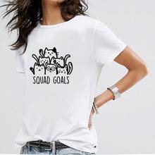 Camiseta de algodão de gato, camiseta feminina fofa de desenho animado, manga curta, camiseta de algodão para mulheres, camisa engraçada, preta e branca 2024 - compre barato