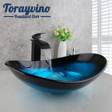 Torayvino-Juego de lavabo de vidrio templado para baño, grifos de cascada pintados a mano, grifo negro de latón, mezclador de fregadero 2024 - compra barato