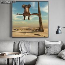 Pôsteres de tela de arte moderna, elefante, se senta na frente dos galhos de árvore, pinturas surealistas, arte engraçada para parede, pinturas decorativas de animais 2024 - compre barato