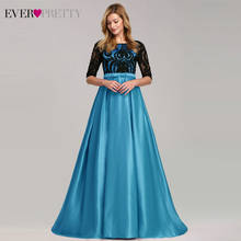 Elegant Satin Evening Dresses Ever Pretty A-Line O-Neck Half Sleeve Floral Lace Bow Evening Gowns For Party Robe De Soiree 2020 2024 - buy cheap