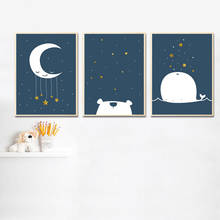 Tela minimalista para berçário de bebês, pôster de desenho animado, baleia, lua, arte impressa, decoração, imagem nórdica, quarto de menino 2024 - compre barato