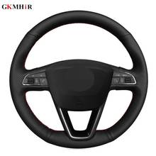 DIY Black Genuine Leather Car Steering Wheel Cover For Seat Leon 5F Mk3 2013-2019 Ibiza 6J Tarraco Arona Ateca Alhambra 2024 - buy cheap