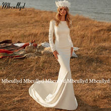 Beach Mermaid Wedding Dresses Satin Court Train Boho Bridal Gowns Long Sleeves Bride Dress with Buttons Abito  Da Sposa 2024 - buy cheap