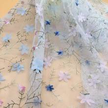 1yard 130cm 3D Flower Embroidered Tulle mesh Lace Fabric Applique Fabrics French Chiffon Lace DIY dress skirt Clothing Fabric 2024 - buy cheap