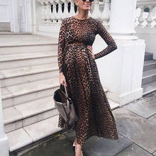 Vestido de maternidad con estampado de leopardo para mujer, ropa de maternidad de manga larga para sesión de fotos, accesorios de fotografía, moda 2024 - compra barato