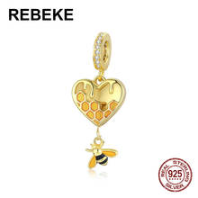 925 sterling silver original woman fashion jewelry necklace pendant Love Honeycomb charm gold color beads fit bangle making gift 2024 - buy cheap
