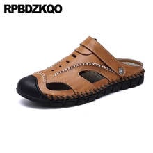 Sandalias transpirables de cuero para hombre, zapatos de verano, antideslizantes, impermeables, para la playa, color marrón, talla grande, 46 2024 - compra barato