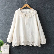 Lamtrip Sweet Lace Peter Pan Collar Bowknot Loose 3D Flowers Stitch Doll Shirt Mori Girl 2024 - buy cheap