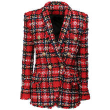 HIGH STREET Newest 2022 Designer Jacket Women's Double Breasted Shawl Collar Tassel Fringed Plaid Tweed Blazer 2024 - buy cheap