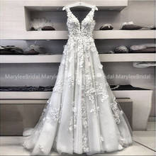 Fairy A-line Wedding Dresses With 3D Appliques Illusion Tulle Vestidos De Novia Romantic Deep V-neck Bridal Dresses Sweep Train 2024 - buy cheap