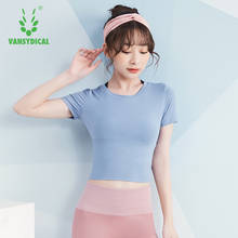 VANSYDICAL Compression Yoga Shirt Women Short Sleeve Crop Top Activewear Tops Dry Fit Gym Sport Running Shirt Workout Top Female 2024 - buy cheap