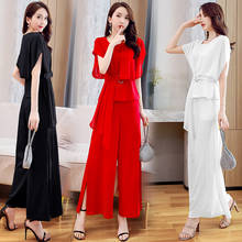 Summer Women Two Piece Sets Patchwork Tops Shirt Blouse+Long Wide Leg Pants Trousers Office Lady 2 Pieces Suits 2024 - buy cheap