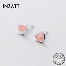 Женские серьги-гвоздики с розовым сердцем INZATT, из настоящего серебра 925 пробы, вечерние Изящные Ювелирные изделия в минималистическом стиле 2022 - купить недорого