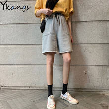 Шорты женские с большими карманами на шнурке, повседневные свободные короткие штаны с завышенной талией в Корейском стиле Харадзюку, уличная одежда с широкими штанинами, 2020 2024 - купить недорого