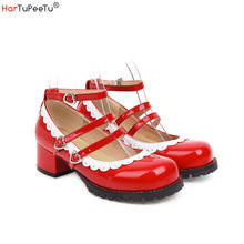 Zapatos de charol para mujer y niña, calzado de fiesta estilo Lolita, Pumbs, tacón grueso, hebilla, tallas 34 a 46 2024 - compra barato