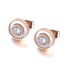 Pendientes de broche de acero inoxidable con concha blanca, joyería para mujer, pendientes de aniversario de cristal CZ de oro rosa JE19029 2024 - compra barato