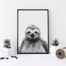 Nordic Modern Style Animal Black And White Smiling Sloth Canvas Painting Posters And Prints Wall Pictures For Living Room Decor 2024 - buy cheap