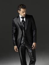 Ternos de baile de um botão da moda mais recente, smoking preto para homens, ternos de baile de casamento (jaqueta + calça + colete + gravata) 2024 - compre barato