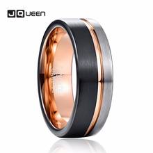 Jqueen 8mm anel de tungstênio preto rosa ouro cor prata linha casamento banda anel de noivado festa masculino jóias bague homme 2024 - compre barato