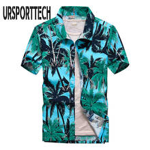 URSPORTTECH Summer Fashion Mens Hawaiian Shirts Short Sleeve Button Coconut Tree Print Casual Beach Shirts for Men Plus Size 5XL 2024 - buy cheap
