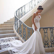 Plus Size White Spaghetti Strap Lace  Mermaid Wedding Dresses 2020 Court Train robe mariage bleu Bridal Gowns Sleeveless Gowns 2024 - buy cheap