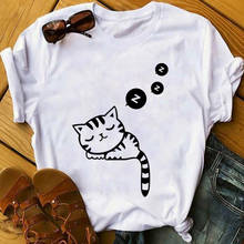 Женская футболка с принтом кошки и сна, белая футболка с графическим принтом в стиле Харадзюку, новинка 2020, модная женская футболка в Корейском стиле 2024 - купить недорого
