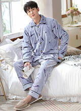 Мужская плотная Фланелевая Пижама с принтом пижамный комплект для мальчиков Повседневная Пижама для сна и отдыха размера плюс 2XL домашняя пижама 2024 - купить недорого