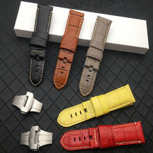 Correa de reloj de bambú brillante, correa de cuero genuino italiano de 24mm, amarillo, rojo y negro para Panerai, hebilla de mariposa, herramientas de banda de reloj 2024 - compra barato