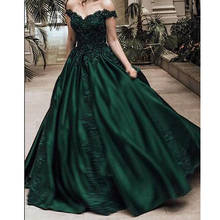 Robe De Soiree Sexy Sweet Ball gown Prom Dresses Green Satin Pricess Women Party Gowns Lace Appliqued Evening Dresses 2020 2024 - buy cheap