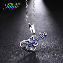 Juya Micro Pave Blue Zircon Gold /Rose Gold Punk Guitar Pendant Necklaces For Women Girls Gift Jewelry Supplies 2024 - buy cheap