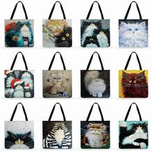 Outdoor Casual Tote colorful Cat painting printed Tote Bag For Women Foldable Shopping Bag Linen Faric Bag Ladies Shoulder Bag 2024 - buy cheap