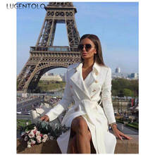 Lugentolo-gabardina larga con doble botonadura para mujer, abrigo de estilo urbano, elegante, entallado, liso, con solapa 2024 - compra barato