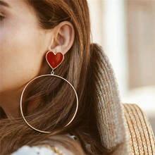 Vintage Red Heart Dangle Earrings For Women Round Circle Drop Gold Color Earrings 2020 Fashion Jewelry 2024 - buy cheap