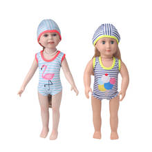 18 inch Girls doll swimwear Print striped suit + swimming cap American newborn skirt Baby toys fit 43 cm baby dolls c894 2024 - buy cheap